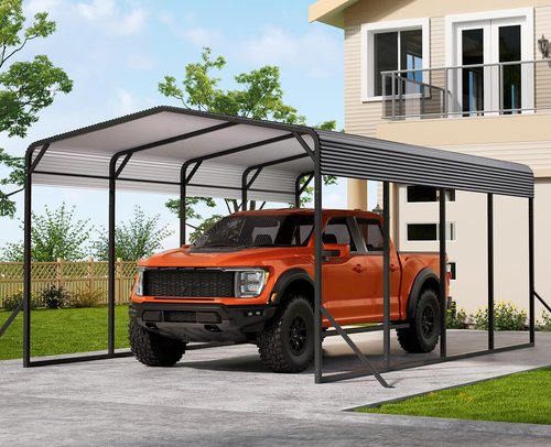 Lyromix Carport 12x20 FT Heavy Duty Metal Carport, Outdoor Metal Canopy with Additional Diagonal Bars and 4 Support Feet, Car Port Garage Galvanized Shelter for Car, Boat and Tractor