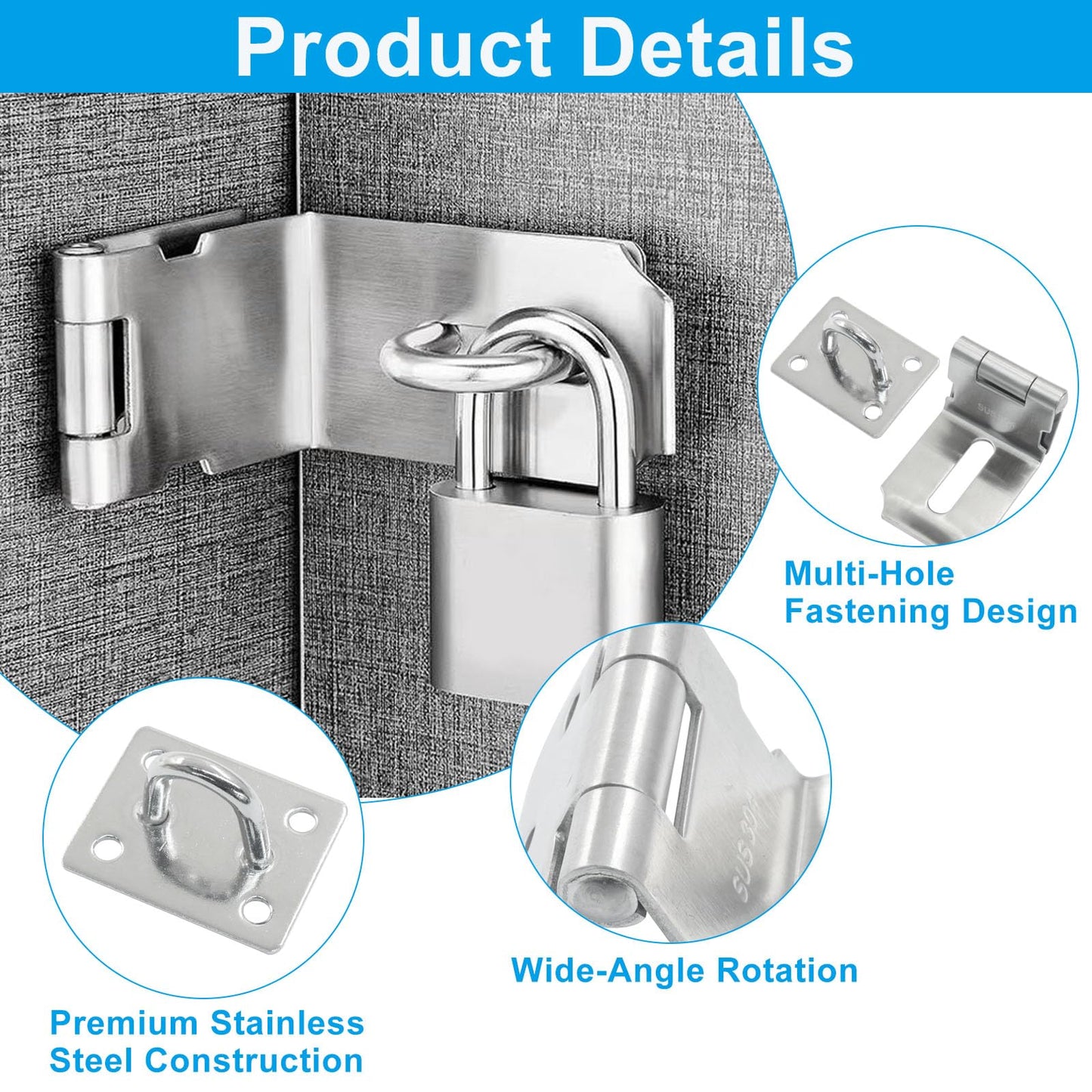 Aracombie 90 Degree Hasp Latch Lock, 3 Inch Padlock Hasp Latch, Silver Right Angle Latch with Screws for Shed, Barn, Cabinet, Durable & Corrosion-Resistant Design