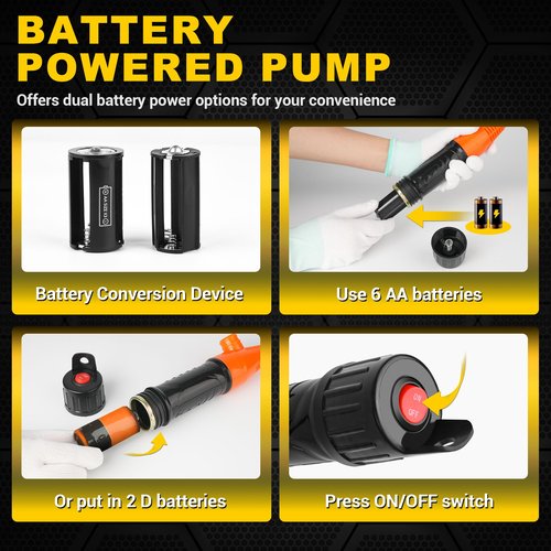BUMBEE Portable Battery Operated Electric Siphon Pump Hand Fuel Battery Pump Transfer - 2.4GPM per Min for Gas, Fuel, Diesel, Water Transfer Multi-Use Siphon Fuel Transfer Pump（Orange）