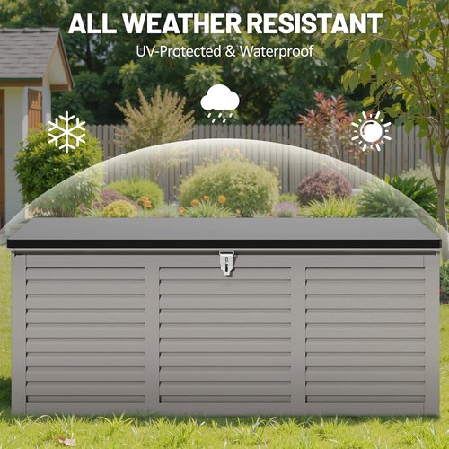 Sesslife 130 Gallon Outdoor Storage Box Lockable Deck Box with Handles Waterproof Dustproof Storage Box Easy to Assembly for Gardens Patio Yards (Gray)