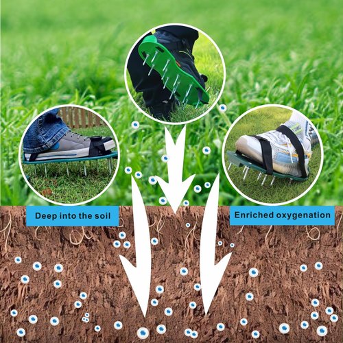 Anazous Lawn Aerator Shoe Upgrades Garden Spike Shoes Heavy Strap Grass Aeration Shoes for Yard Soil Aerating Spike Tool (Green)