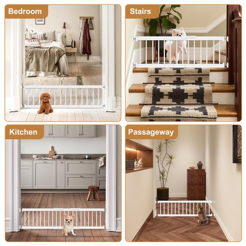 Unidevice Short Dog Gate - 14" Tall Small Puppy Safety Pet Gates Easily Step Over, 16.5"-44" Adjustable Extra Wide, Metal Doggy Door for Passageway Stairs Kitchen Bedroom Indoor, Pressure Mounted