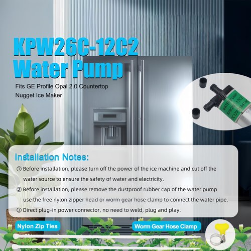 Upgrade KPW26C-12C2 Water Pump Compatible with G E Profile Opal 2.0 Countertop Nugget Ice Maker KPW26C Ice machine pump Countertop Ice Maker Pumps（ DC 12V)