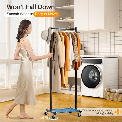 MISSLO Small Clothes Racks for Hanging Clothes Clothing Rack with Wheels 60" Metal Garment Rack with Shelves Portable Rolling Wardrobe Rack for Small Space, Black