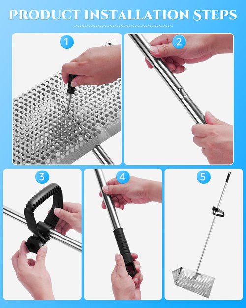 Sand Flea Rake 16" Wide - Detachable 54" Handle with Shark Tooth Screen - Stainless Steel Beach Rake for Fishing Bait, Shelling, Yard Cleaning - Saltwater Rust Proof & Portable