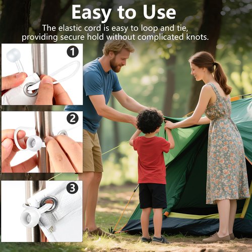 30pcs White Ball Bungee Cords – 6 Inch Heavy-Duty Stretch Tie Down for Canopy, Tarp, Camping, and Storage