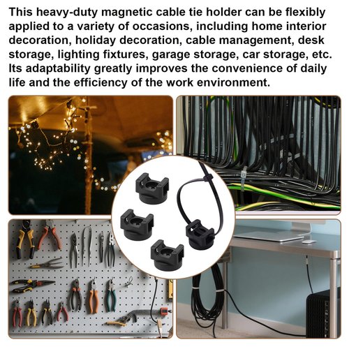 10pcs Magnetic Zip Tie Mounts, Cable Tie Holder Base with Strong Magnet Multipurpose Wire Organizer for Home Office Car Boat Electrical Wiring Cable Management