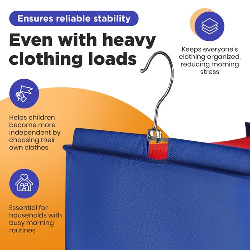 Weekly Clothes Organizer for Kids - 6-Shelf - Hanging Closet Daily Clothing Organization Labeled Shelves with Days of The Week Monday Through Friday, Weekday and Weekend (Blue)
