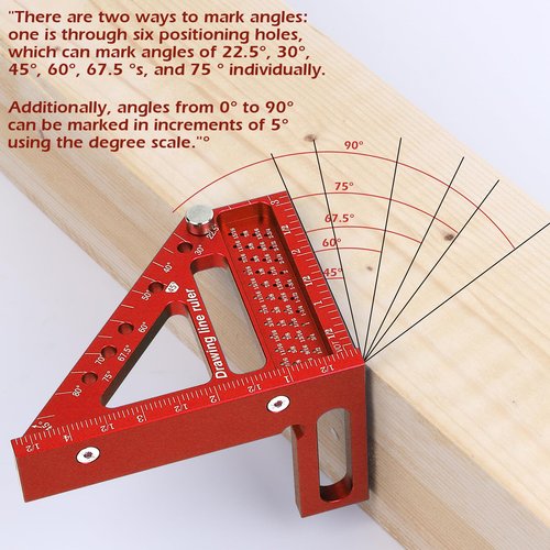 Aiwons 3D Multi-Angle Measuring Ruler -Precision Woodworking 3D Square Protractor 22.5-90 Degree and Miter Triangle Ruler - Aluminum Alloy Drawing Line Ruler for Engineer Carpenter and Craftsmen Red…