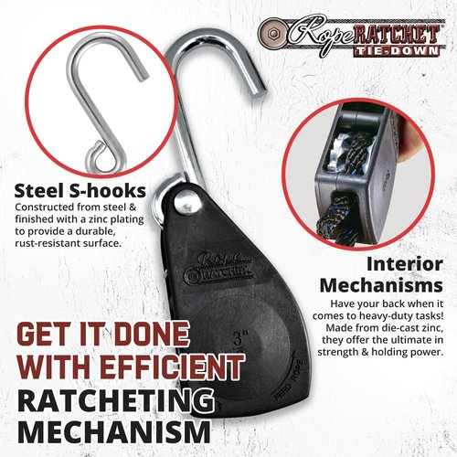 Rope Ratchet 3/8" Tie Down Pulley Hanger, Heavy Duty Locking Mechanism, Tightener for Shade Sails, Hammocks, Canopy Anchoring, Garden Hoisting, Outdoor Use, 250 lbs Capacity - No Rope Included