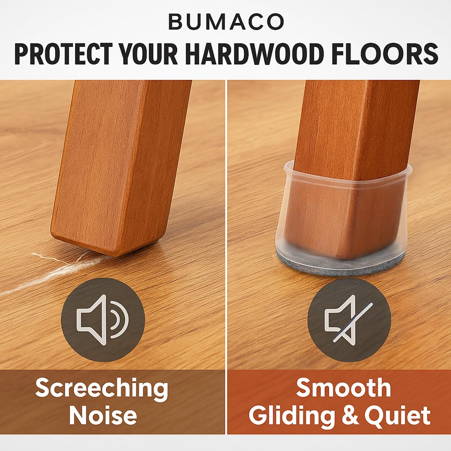BUMACO Chair Leg Floor Protectors Rectangle Chair Leg Protectors for Hardwood Floors Silicone Pads Covers to Protect Floors(Clear-20 Pcs, Rectangle L (Fit L:1-1/2” ~ 2”,W:3/4”~1”)