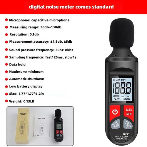 Decibel Meter - Accurate Sound Decibel Meter 30dB to 130dB, Portable Digital DB Meter with LCD Backlit Display, Fast/Slow Response, Maximum/Minimum Sound Level Meter for Home, Office, and Industry