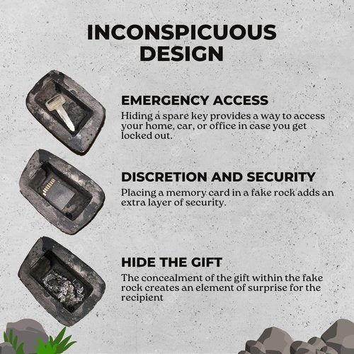 Performore Hide A Key in a Real Looking Rock/Stone, Rock Key Hider for Standard Sized Spare Keys by Rockey Safe, Fits in with Landscaping, Outdoor Key Holder, Weatherproof Design
