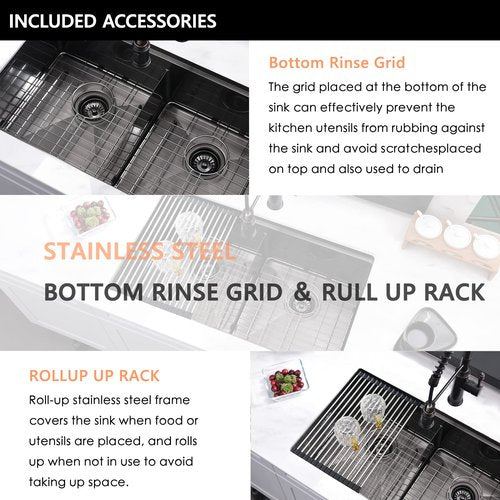 30 Inch Black Undermount Kitchen Sink Double Bowl Workstation -BWXIAOC 30x19 Under Mount Sink 16 Gauge Black Stainless Steel 10 Inch Deep with Accessories