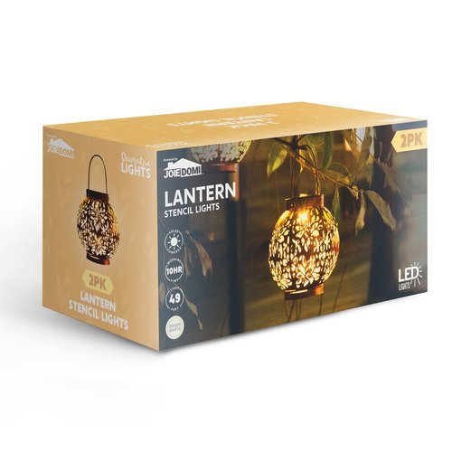 JOIEDOMI 2 Pack Outdoor Solar Hanging Lantern Lights, Waterproof Tabletop with Handle, LED Moroccan Lanterns, Metal Decorative Garden Solar Lights for Patio, Lawn, Porch, Backyard