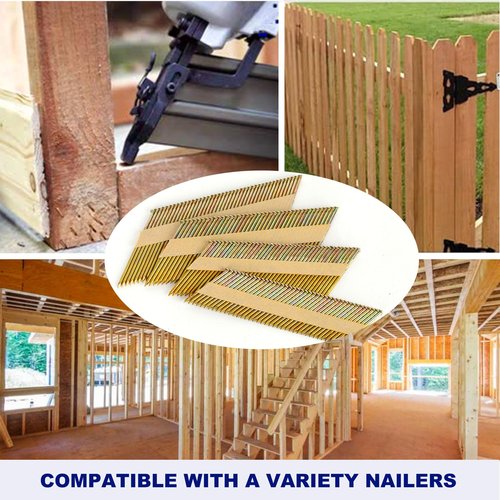 HW HAMWOO 34°Framing Nails,D Head Nail Pack,960-Pack (2"- 240Pcs,2-1/2"- 240Pcs,3"- 240Pcs, 3-1/2"- 240Pcs),Galvanized Paper Tape Strip Nails,Ring Shank,for 30 to 34 Degree Framing Nailer