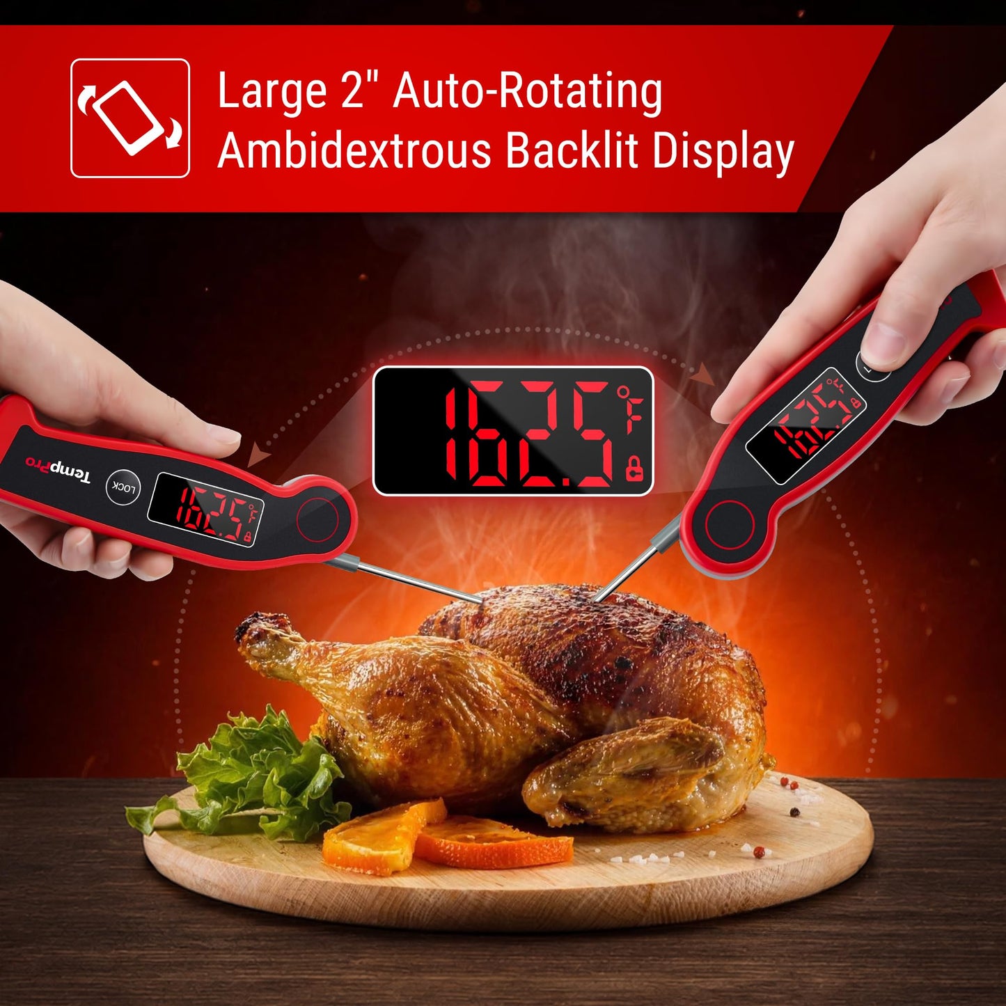 TempPro TP19 Waterproof Digital Meat Thermometer for Grilling with Ambidextrous Backlit & Thermocouple Instant Read Kitchen Cooking Food Thermometer for Candy Oil BBQ Smoker (Previously ThermoPro)
