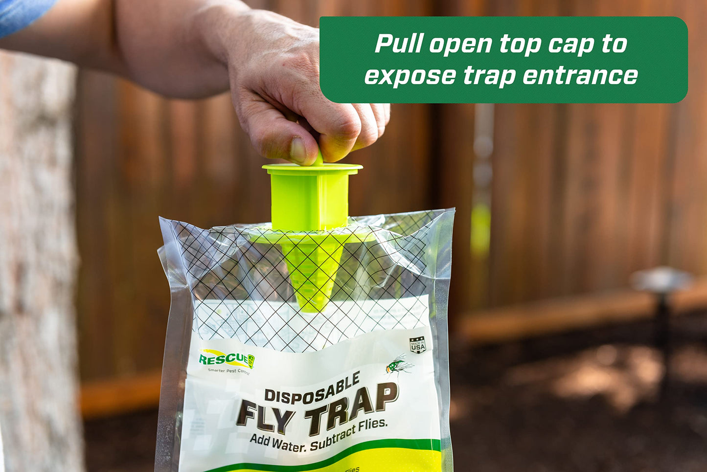 Rescue! Outdoor Disposable Fly Trap – Hanging Fly Catcher with Attractant Bait, Fly Bag for Patio, Yard, Trash & Farm Areas – Easy-to-Use Outdoor Fly Control - 6 Traps