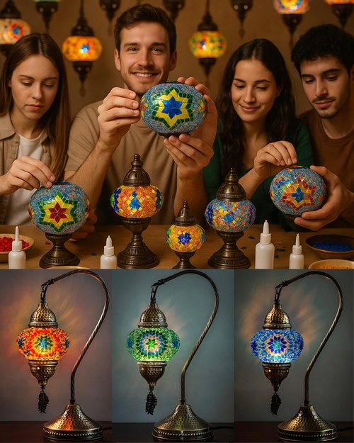 DEMMEX DIY Turkish Mosaic Lamp Making Kit – No Grout Needed – Fun, Easy, No Experience Required – Complete Mosaic Art & Craft Project Kit for Adults & Teens – Make Your Own Table Lamp (Turquoise)