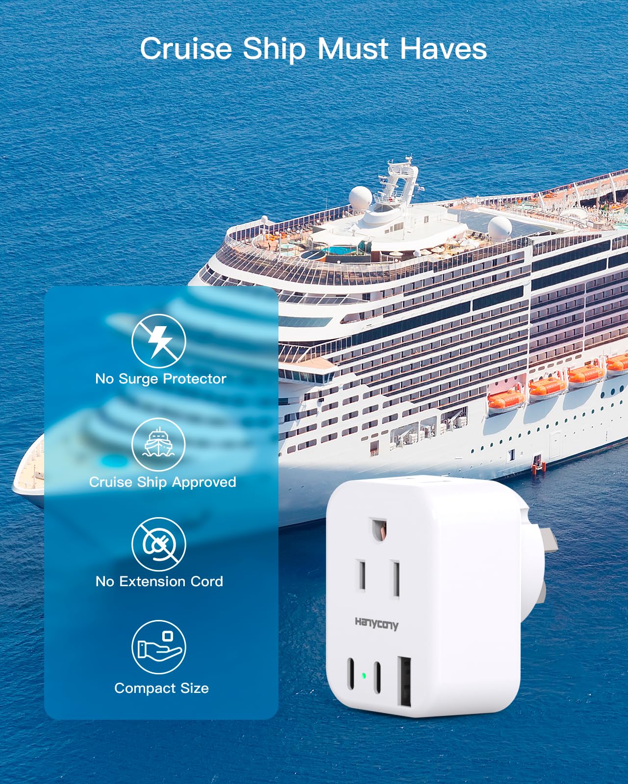 HANYCONY US to Australia New Zealand Power Plug Adapter, Type I Adapter Plug 2 Outlets 3 USB Ports(2 USB C), Australia Travel Plug Adapter for USA to Australian AU China Argentina Fiji Essentials