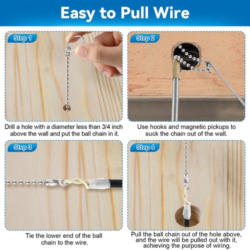 Feekoon Wet Noodle & Retriever Flexible Magnetic Pickup Tool, Bead Chain Fishing Flexible Magnetic Retriever Expandable Retrieval Hook for Wire Through Wall Wiring, Item Pickup