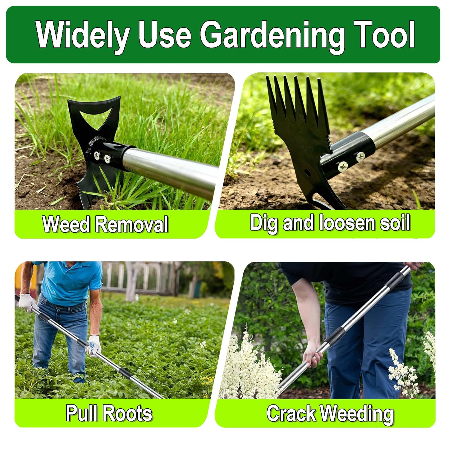 KINFIDTOW 58" Stand Up Weed Puller Tool with Long Handle, 2 in 1 Manual Weeder & Garden Hoe, 4-Claw Steel Head Weed Remover with Gloves for Yard Lawn Patio Garden