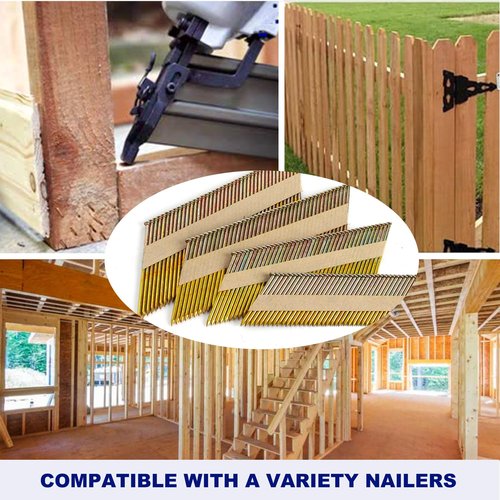 HW HAMWOO 34°Framing Nails,D Head Nail Pack,1200-Pack (2"- 240Pcs,2-1/2"- 320Pcs,3"- 320Pcs, 3-1/2"- 320Pcs),Galvanized Paper Tape Strip Nails,Smooth Shank,for 30 to 34 Degree Framing Nailer