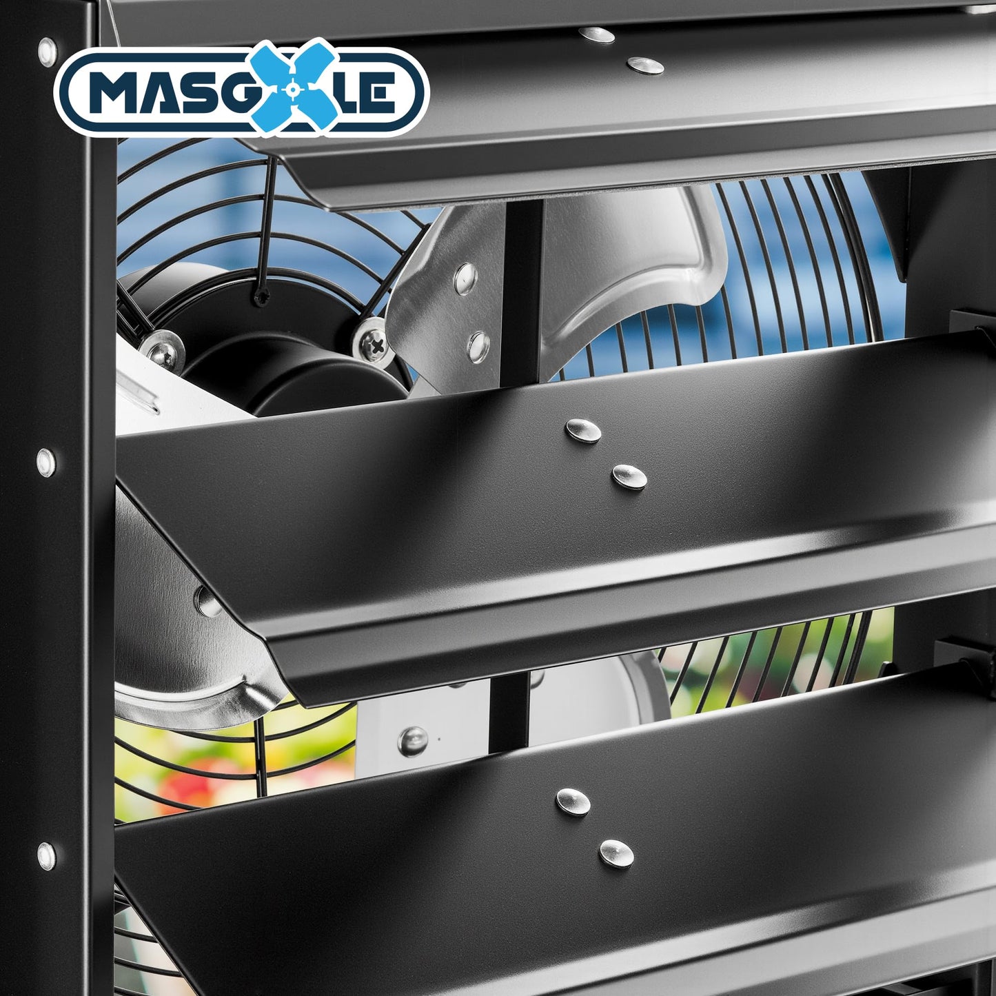 Masgole 12" Shutter Exhaust Fan with Thermostat, DC Motor, Attic Fan with Humidity Sensor, Low Noise, Wall Mount Ventilation and Cooling for Sheds, Attics, Workshops, Black