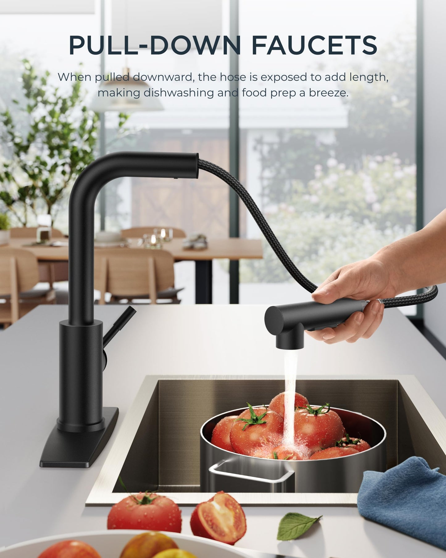 FORIOUS Kitchen Faucet Black, Kitchen Sink Faucets with Pull Down Sprayer, Commercial Pull Out Kitchen Faucet for Sink 1 or 3 Hole, Single Handle Stainless Steel Sink Faucet for Bar RV Laundry Outdoor