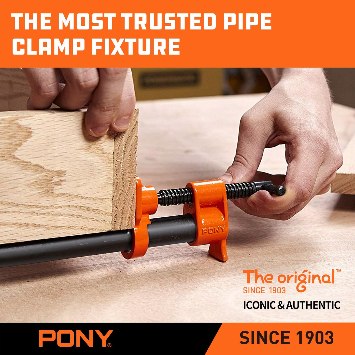PONY ORIGINAL 2-Pack 52 Wood Gluing Pipe Clamp Fixture for 1/2 Inch Black Pipe