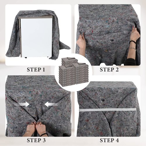 Oudain 24 Pieces Moving Blankets Bulk 39 x 71 Inch Soft High Tensile Strength Cotton Fiber Professional Packing Moving Storage Blankets