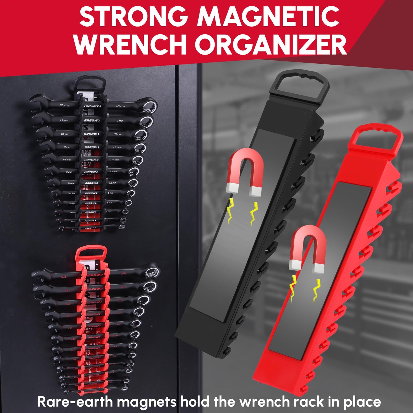 ARROW 24PCS Ratcheting Wrench Set Metric and Standard, Anti-Slip 6-18mm & 1/4"-3/4" Combination Ratchet Wrench Set with 2 Magnetic Tool Holders, CRV Material, 72-Teeth, Easy to Carry & Store