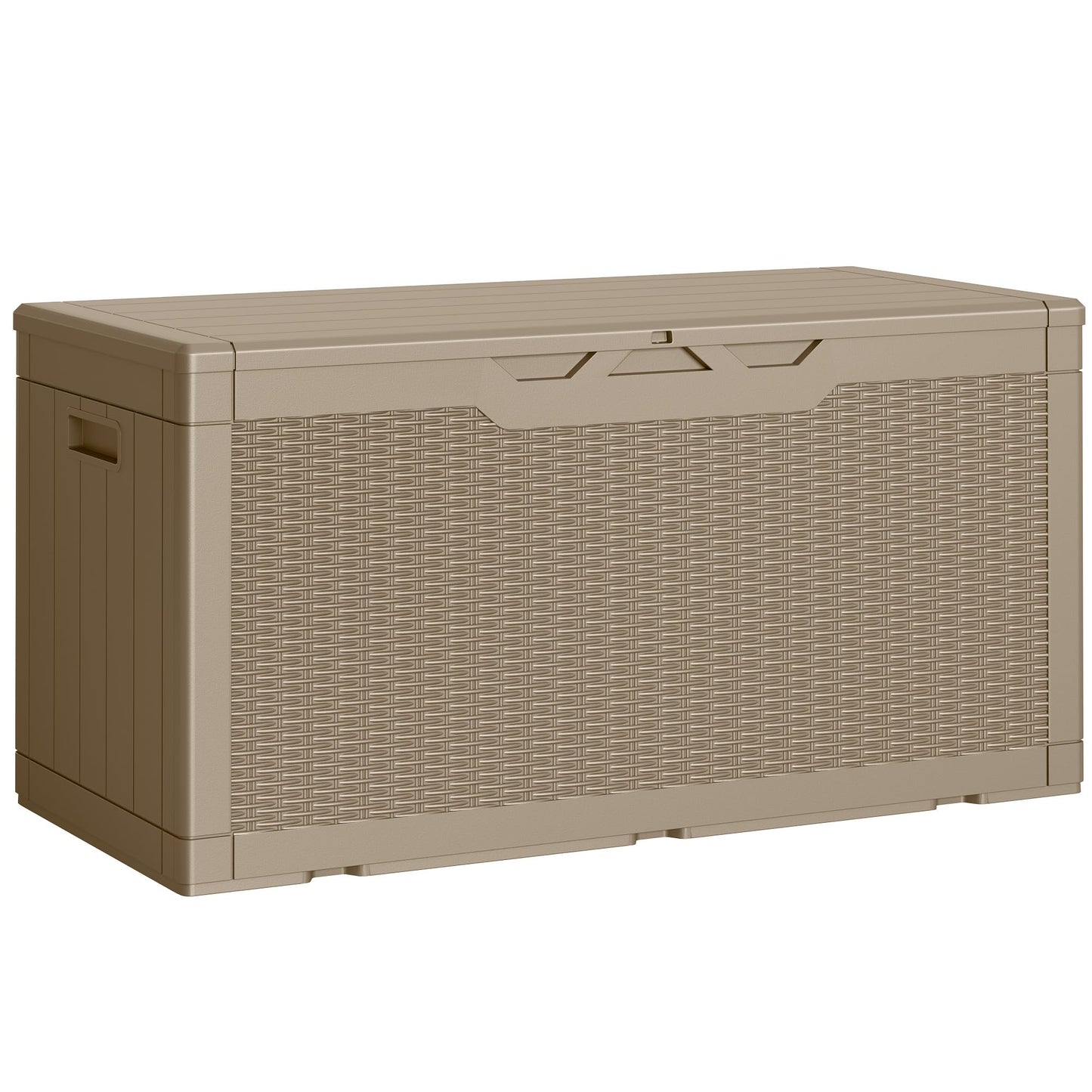 Greesum Outdoor Storage Box 100 Gallon Storage Bin with Lid for Patio Furniture, Garden Tools, Pool Supplies, Lockable, Waterproof and UV Resistant, Light Coffee