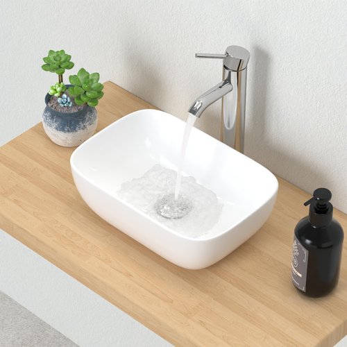 J-FAMILY JFBS88 14.5'' x 10'' Bathroom Small Vessel Sink Above Counter White Porcelain Ceramic Sink Bowl Small Vanity Sink Lavatory Wash Basin