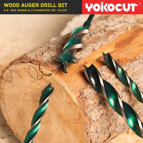 1/2"x 12" Auger Drill Bit for Wood, Hex Shank Tri-Flute Wood Drill Bits, Ship Auger Long Drill Bit for Soft and Hard Wood, Plastic, Drywall, Tree Stump and Composite Materials
