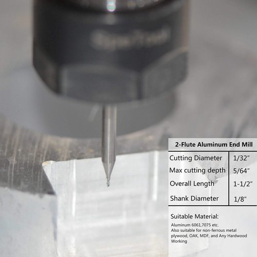 SpeTool 1/32 inch Cutting Diameter Carbide End Mill for Aluminum CNC Router Bits Set 5Pcs/Pack 1/8 inch Shank Size