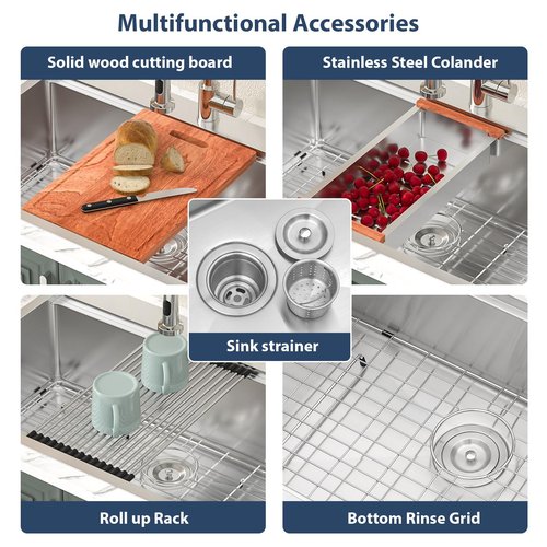 Lordear 33 Drop In Kitchen Sink Workstation 33x22 Kitchen Sinks Drop In Stainless Steel 16 Gauge Single Bowl Handmade Topmount Sink with Cutting Board
