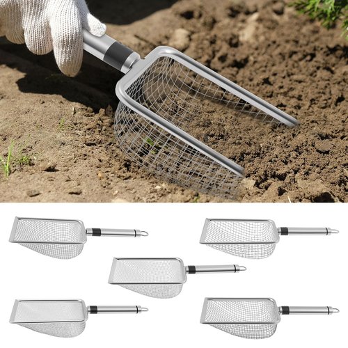 5Pcs Gardening Soil Sifter, Stainless Steel Garden Sand Soil Compost Sifter with Handle, 2/2.8/3.8/4.3/5mm Dirt Sifter, Mesh Soil Shovel for Gardening, Ideal fo Sand, Rocks, Dirt, Compost