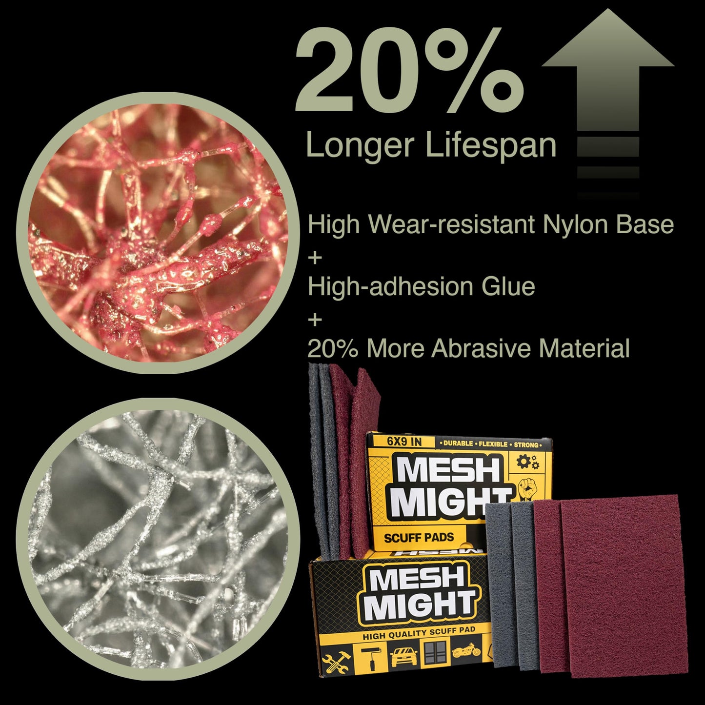 MeshMight 12-Pack 6"x9" Non-Woven Scuff Pads Multi Pack- Aluminum Oxide Abrasive for Scouring, Sanding, Paint Primer Prep - Automotive, Auto Body, Woodworking, Surface Preparation (Multi)