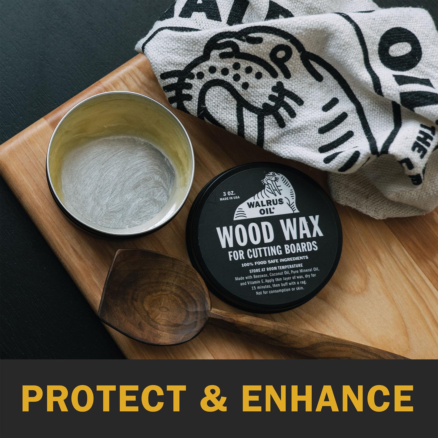 WALRUS OIL - Wood Wax, 3 oz Can, FDA Food-Safe, Cutting Board Wax and Board Cream