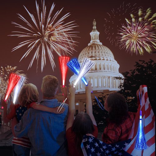 YOFOBU 30 Pack Red Blue White Fiber Optic Wands Glow Fiber Wands Bulk LED Light Up Wands with 3 Flashing Modes LED Flashing Sticks for July 4th Halloween Christmas Hawaii Carnival Wedding Birthday