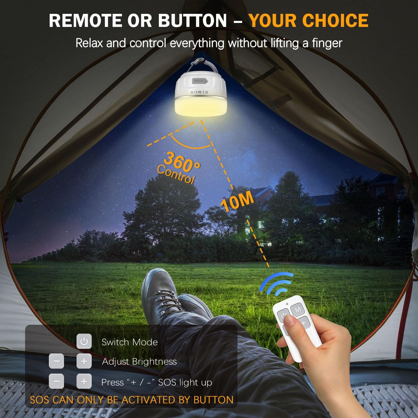 Yonktoo Rechargeable LED Camping Lantern 1000LM, 300H Runtime, 6400mAh, IPX5 Waterproof Tent Light for Camping, Hiking, Power Outages, Home, Emergency Use - Standard Edition,White