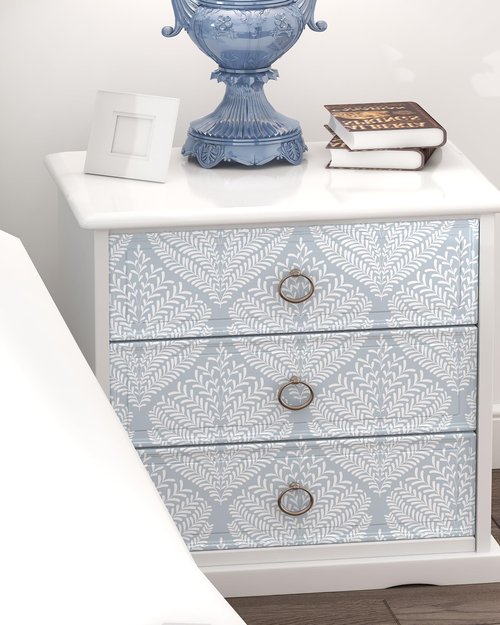 Modern Peel and Stick Wallpaper Blue and White Wall Paper 17.3"x78.7" Self-Adhesive Removable Contact Paper Boho Wallpaper Leaf Geometric Decorative for Bedroom Bathroom Cabinets Decor Vinyl Roll