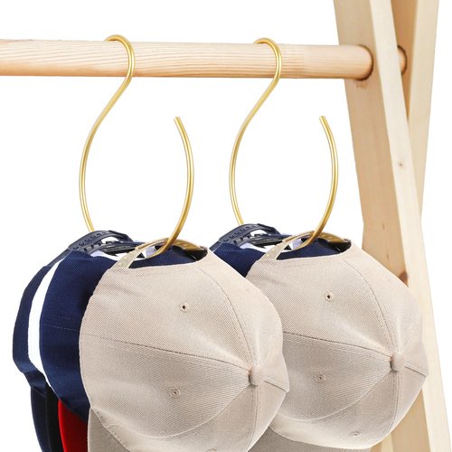 Ymapinc 2Pcs Cap Hanger for Baseball Caps, S-Shaped Gold Hook Hat Hangers for Closet Organizers and Storage, Room Space Saving Rack Capacity for 20 Hats