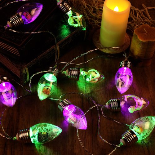 Aurelema 1 Pcs Halloween Bulb String Lights,6.6 FT 10 LED Halloween Lights Indoor Battery Operated, Skeleton Skull Pumpkin Tombstone Spooky Twinkle Indoor Outdoor Decor for Holiday Party (Oval)