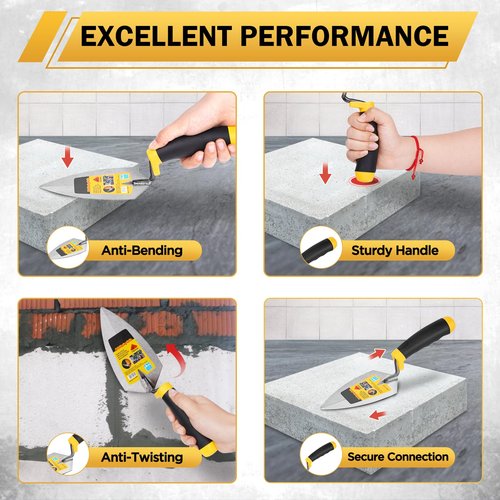 3 Pcs Masonry Tool Set, 6" Pointing Trowel & 11"x4" Stainless Steel Flat Finishing Trowel with Soft Grip Handles Concrete Drywall Tile and Plastering Tools for Contractors DIY