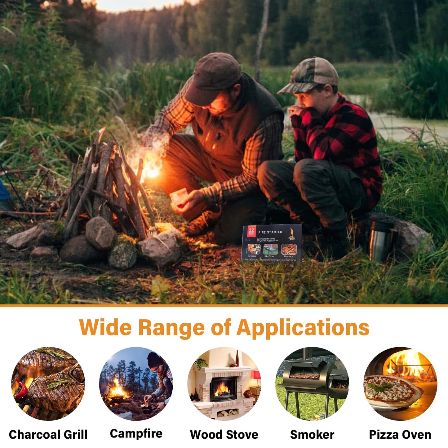 HGD Fire Starter, 64 Mini Square, Natural Fire Starters for BBQ, Campfire, Fireplace, Charcoal, Wood Stove, Chimney, Fire Pit, Grill, Smoker, Indoor Outdoor Use