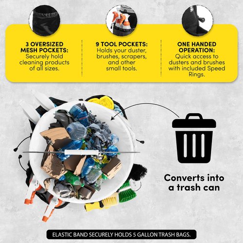 SupplyMaid Bucket Caddy with Trash Band: Bucket Caddy for Detailing, Cars, Trucks, Motorcycles, Bikes, & House Cleaning
