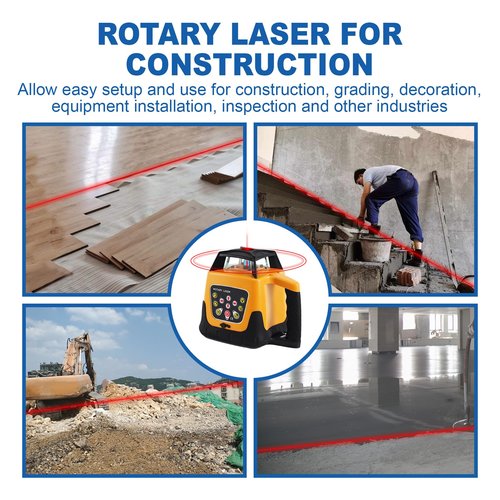 Iglobalbuy Self Leveling Rotary Laser Level System Kit with Surveying Tripod + Aluminum Grade Rod 16.4Ft, Red Beam Automatic Self-leveling Transit Laser Level Grading Rotating Lasers for Construction