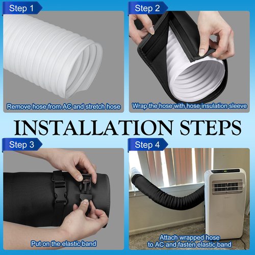 Portable AC Hose Insulation Sleeve,Portable Air Conditioner Hose Cover Wrap,Fits for 5" & 5.9" Diameter Exhaust Hose,Insulated Hoses Duct Vent Cover, Easy to Install with 3 Adjustable Straps, Black